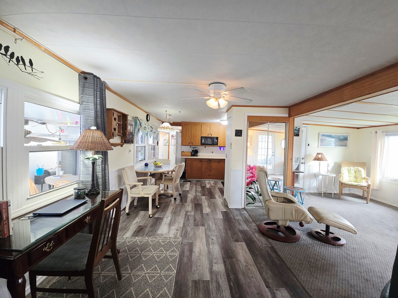 living area, kitchen and family room